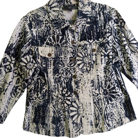 Gaudy Couture Jacket Size Medium M Womens Navy Blue Cotton Sequins Metal Buttons - Picture 2 of 12